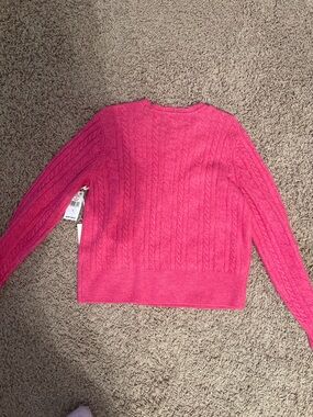 CeCe Bright Pink Cable Knit Crewneck Sweater